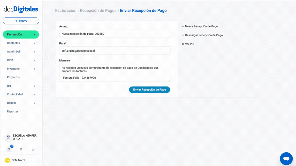 Enviar Complemento Recepción de Pago en un Sistema de Gestión empresarial integral