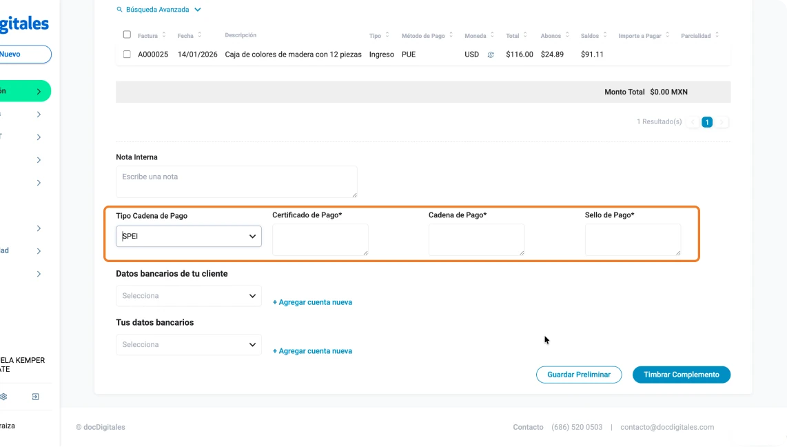 Genera un Complemento Recepción de Pago en un Sistema de Gestión empresarial integral
