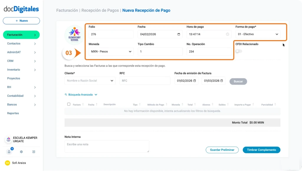 Genera un Complemento Recepción de Pago en un Sistema de Gestión empresarial integral