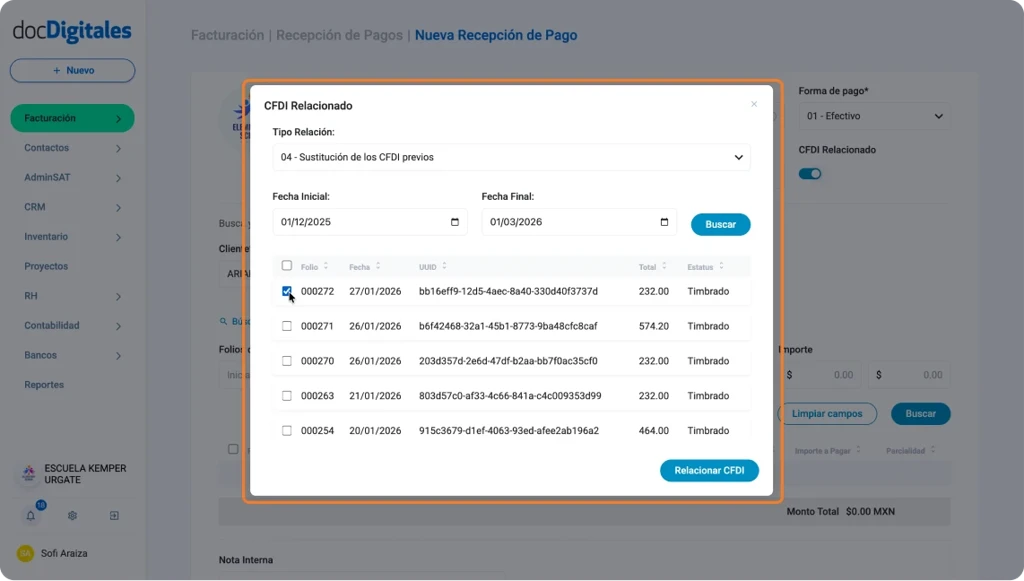 Genera un Complemento Recepción de Pago en un Sistema de Gestión empresarial integral