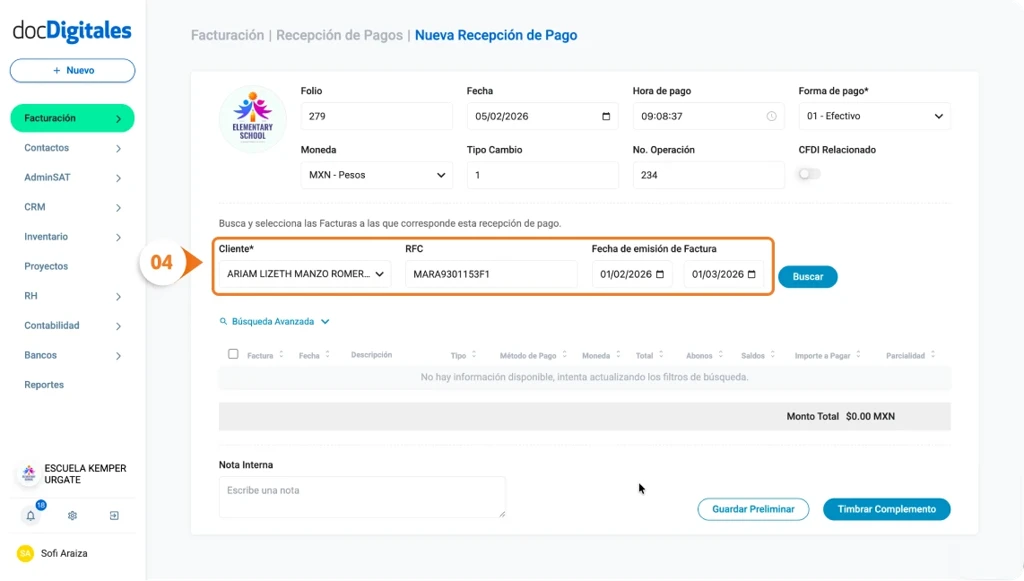 Genera un Complemento Recepción de Pago en un Sistema de Gestión empresarial integral
