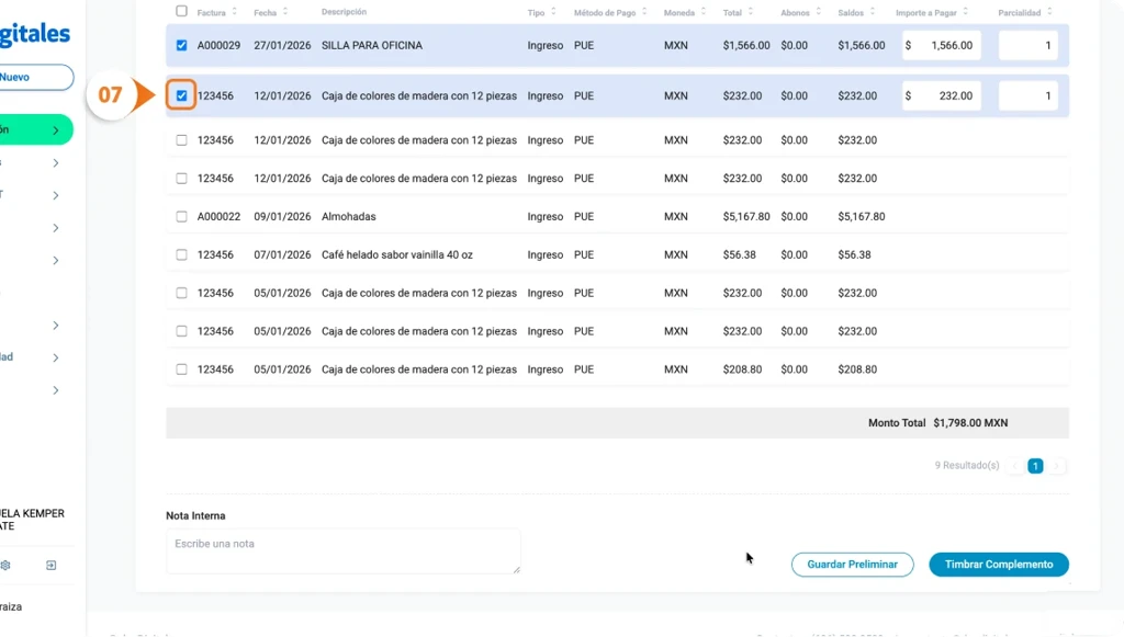 Genera un Complemento Recepción de Pago en un Sistema de Gestión empresarial integral
