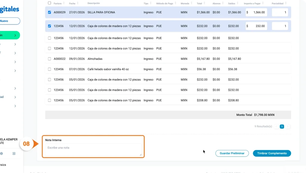 Genera un Complemento Recepción de Pago en un Sistema de Gestión empresarial integral