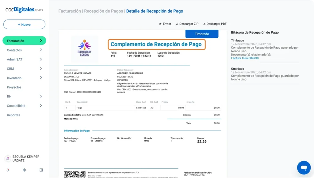 Generar CRP complemento Recepción de Pago de una Factura