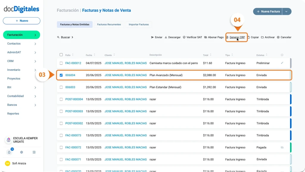 Genera un Complemento Recepción de Pago en un Sistema de Gestión empresarial integral