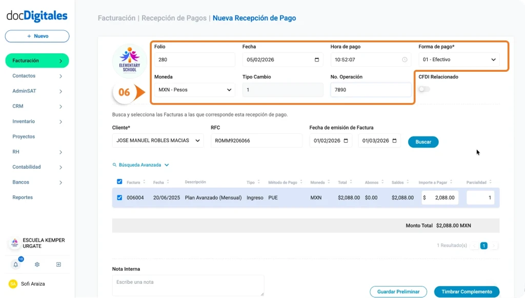 Genera un Complemento Recepción de Pago en un Sistema de Gestión empresarial integral