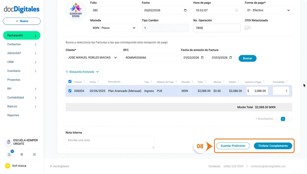 Genera un Complemento Recepción de Pago en un Sistema de Gestión empresarial integral