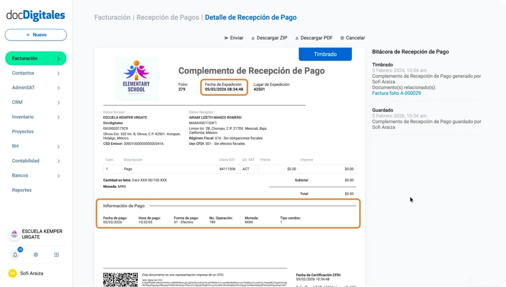 Genera un Complemento Recepción de Pago en un Sistema de Gestión empresarial integral