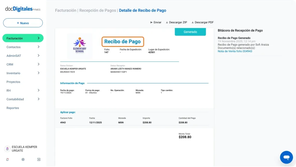 Generar un CRP para una nota de venta