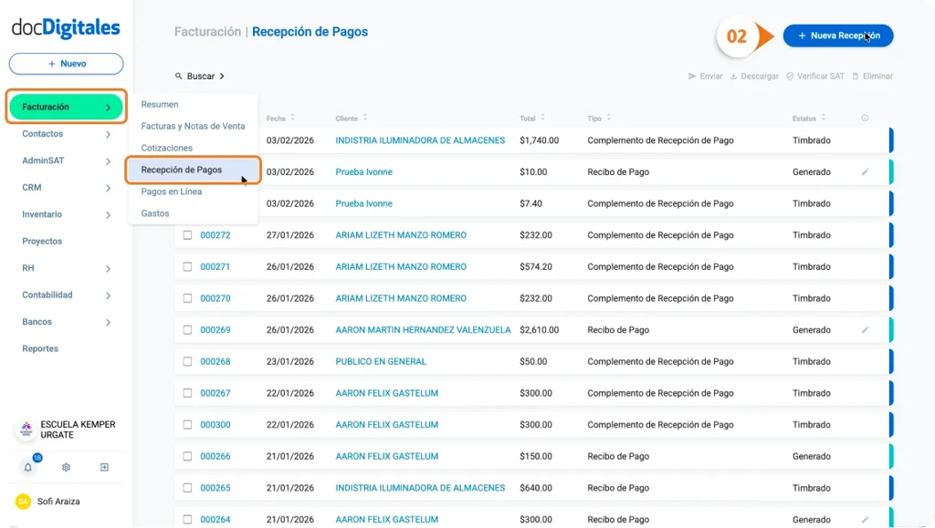 Genera un Complemento Recepción de Pago en un Sistema de Gestión empresarial integral