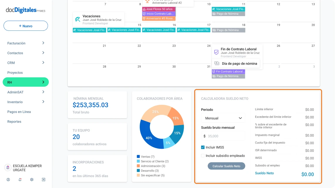 calculadora de sueldo rh pymes