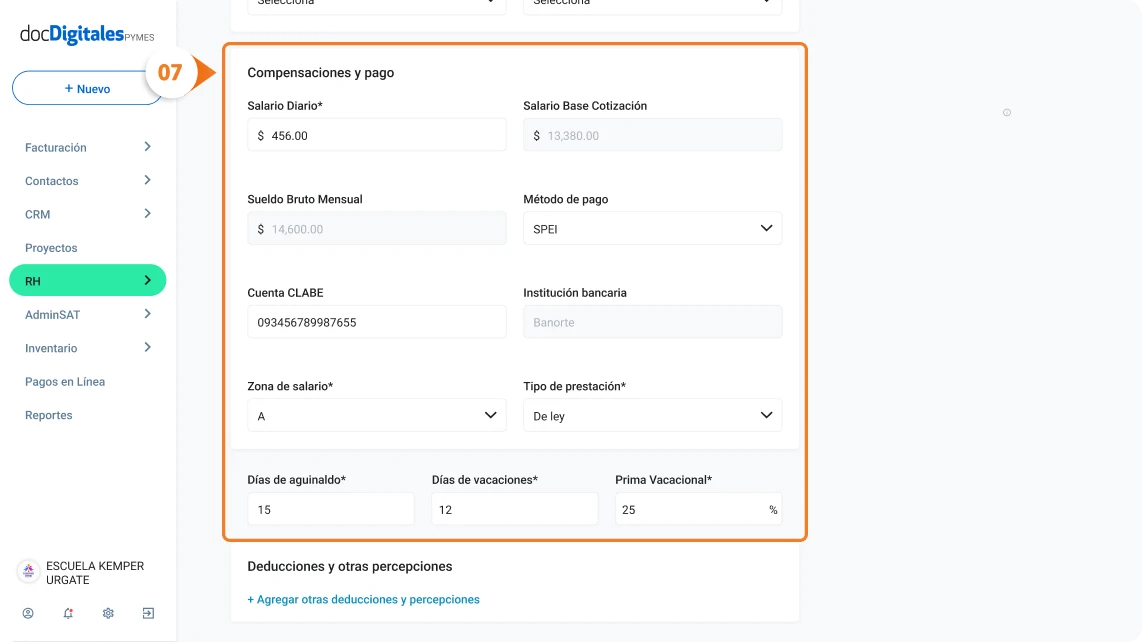 compensaciones y pagos rh nomina 2x