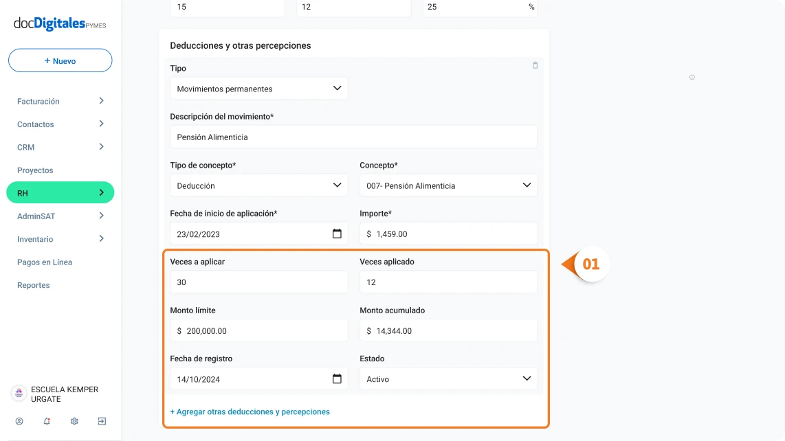 deducciones y otras percepciones 2 2x