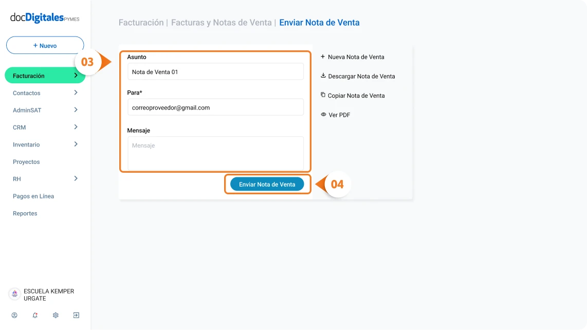 enviar nota de venta