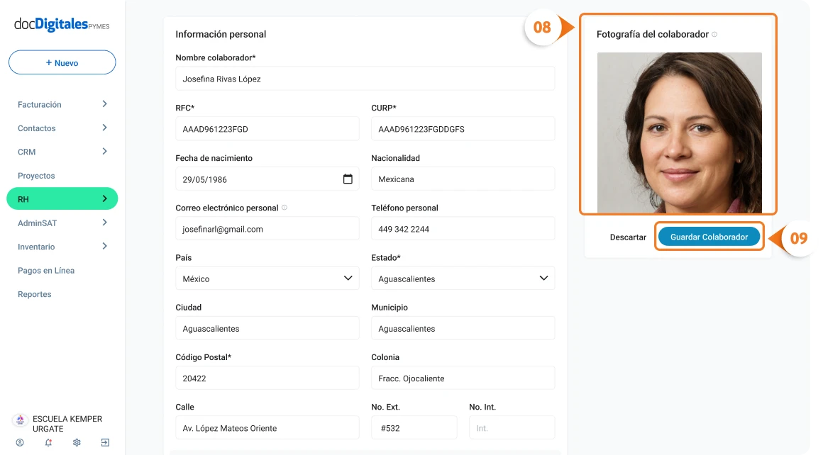 guardar colaborador rh pymes 2x