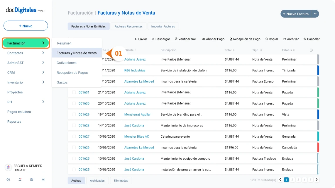 modulo facturas y notas de venta