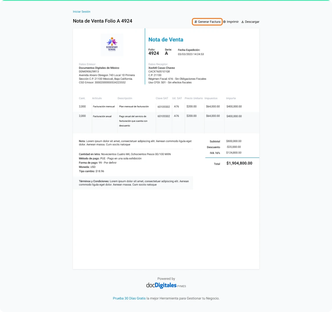 nota de venta con autofactura