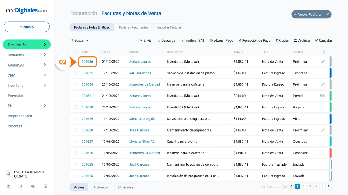 ubica nota de venta