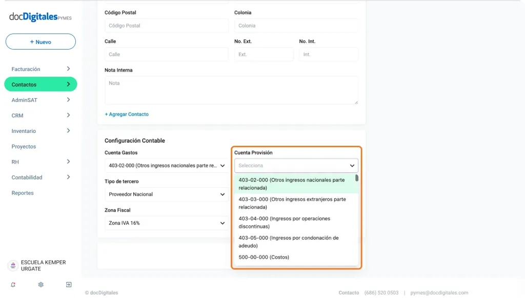 Agrega la información contable a tu proveedor