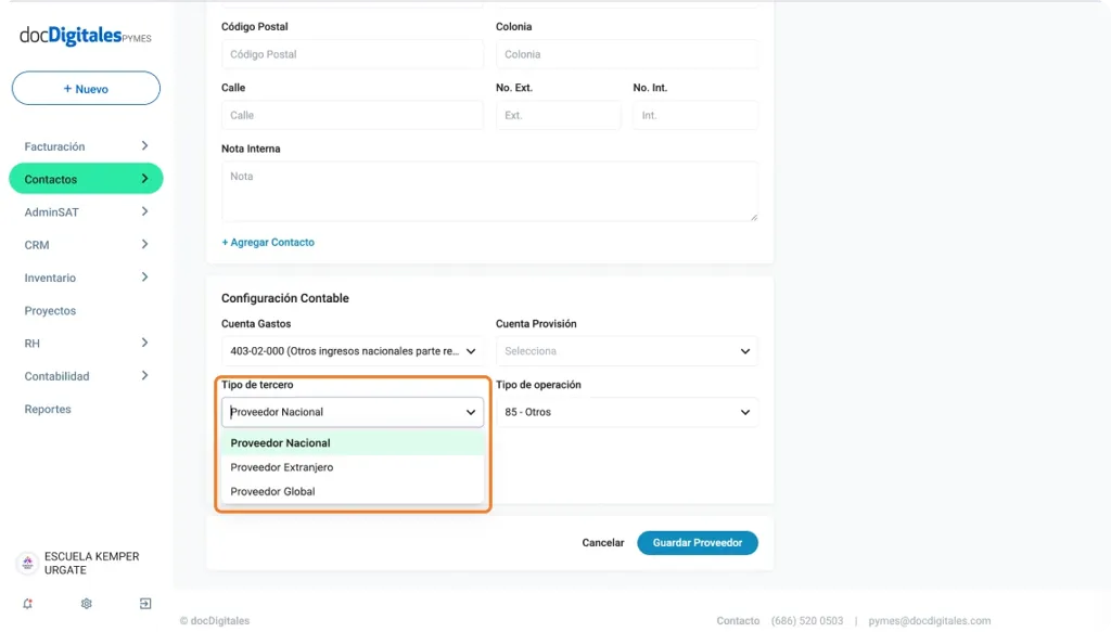 Agegar información contable a tu proveedor