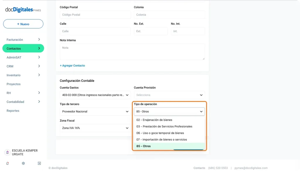 Agrega información contable a tu proveedor