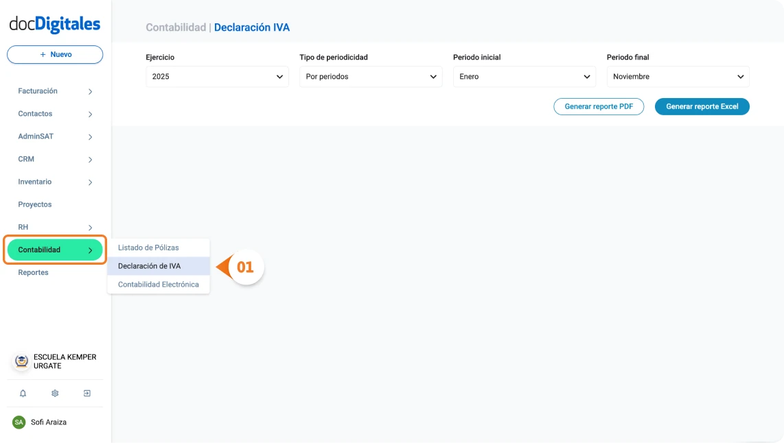 Generación declaración del IVA en un sistema contable para contadores