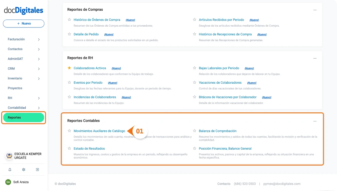 Generar reporte de movimientos auxiliares contables