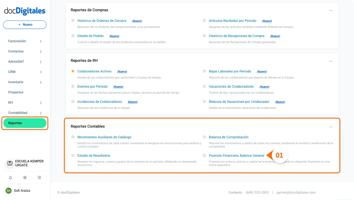Generar el balance general de una empresa en un sistema contable para contadores y pymes mexicanas
