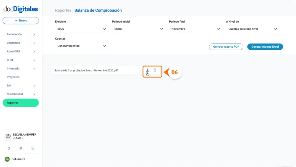 Generar y descargar balanza de comprobación en un sistema contable para contadores y pymes mexicanas