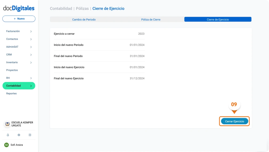 Cierre del ejercicio contable en un sistema contable