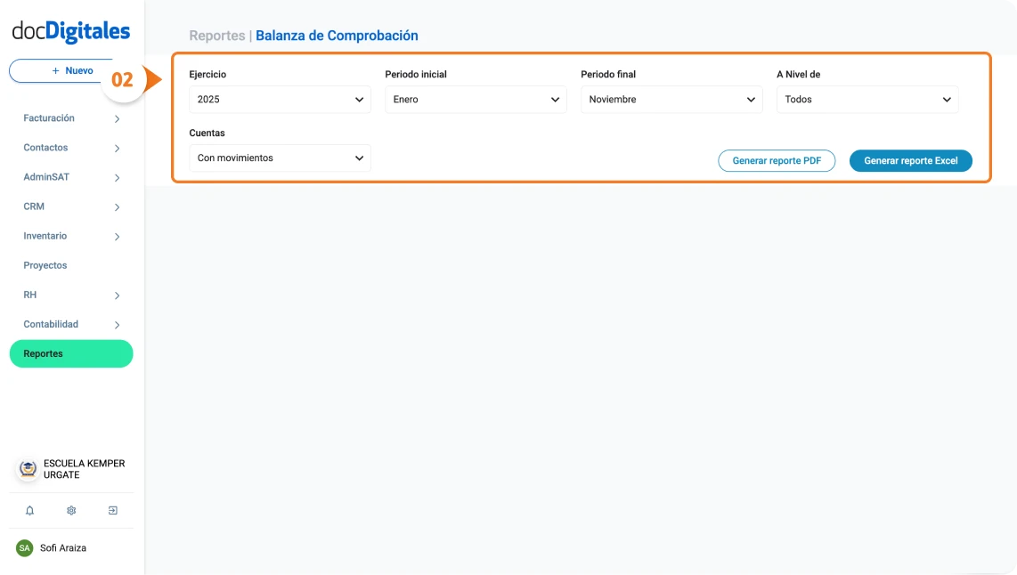 Se abrirá una nueva pantalla con el formulario para generar el reporte.