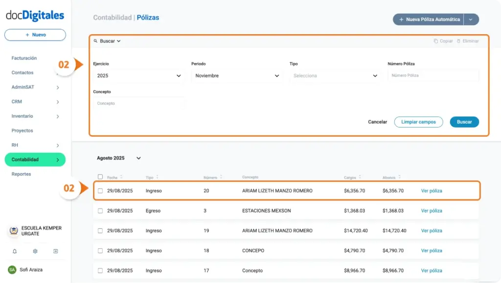 Editar pólizas manuales o automáticas contables con un software contable