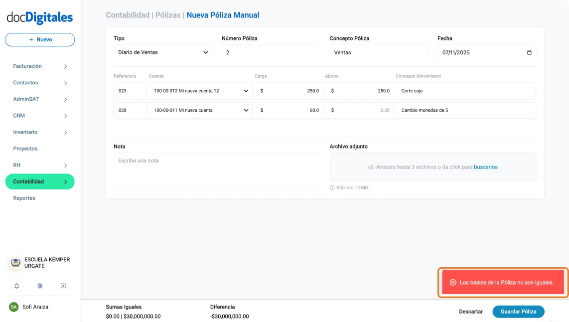 Consideraciones especiales para generar pólizas contables automáticas en docDigitales