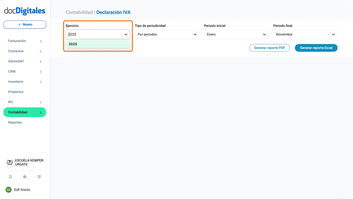 Generación declaración del IVA en un sistema contable para contadores