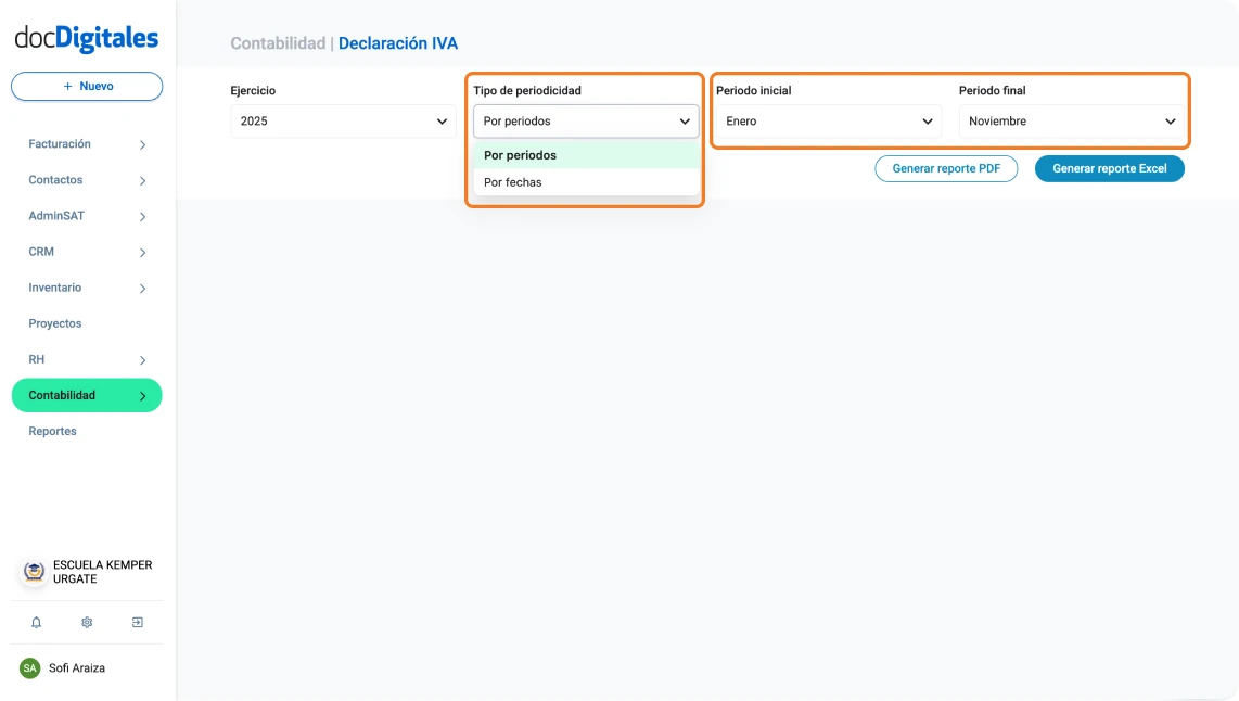 Generación declaración del IVA en un sistema contable para contadores