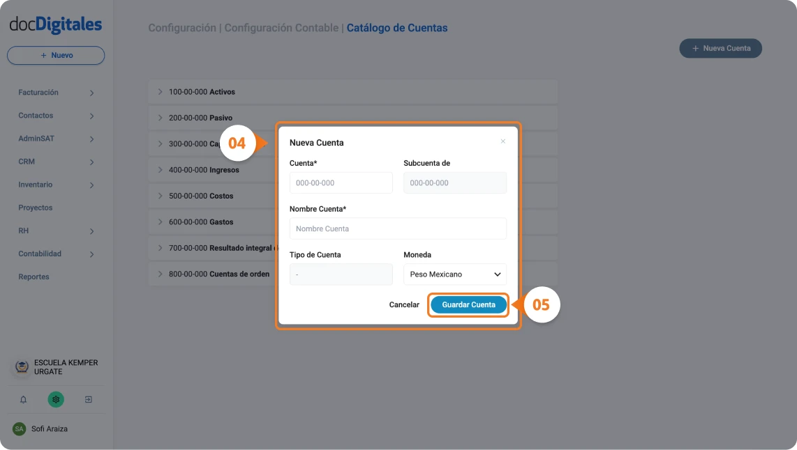 Crear subcuenta auxiliar en el catálogo contable