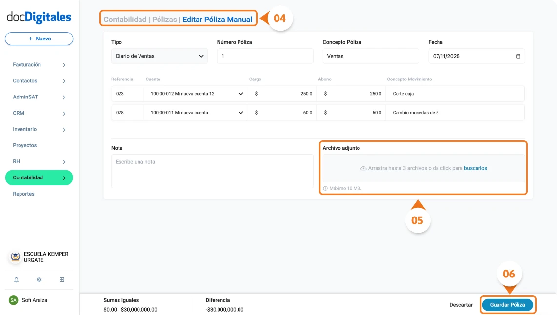 Editar pólizas manuales o automáticas contables con un software contable