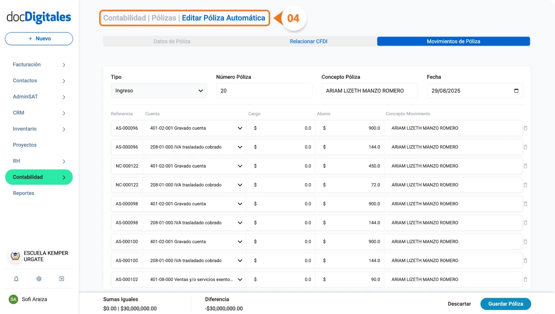 Edita pólizas manuales o automáticas contables con un software contable