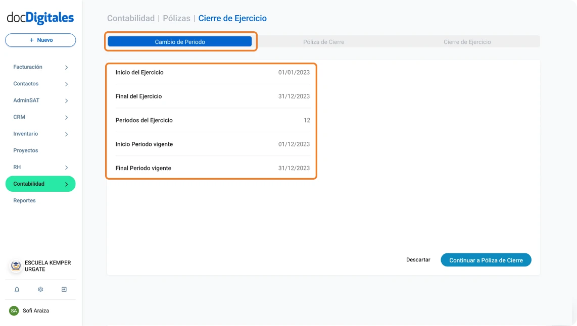 Cierre del periodo contable en un sistema contable