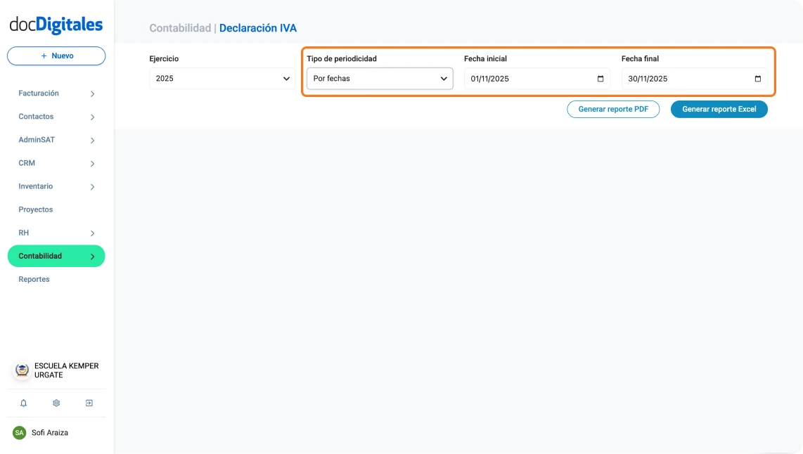 Generación declaración del IVA en un sistema contable para contadores