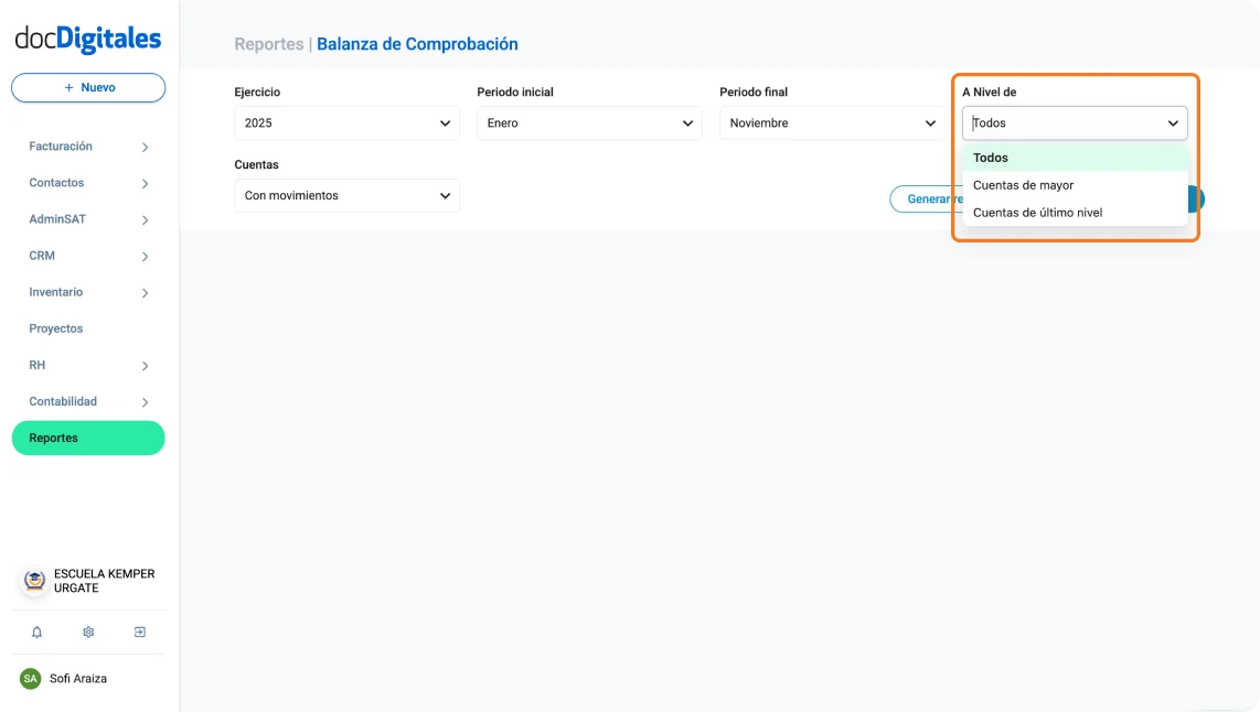 Generar balanza de comprobación en un sistema contable para contadores y pymes mexicanas