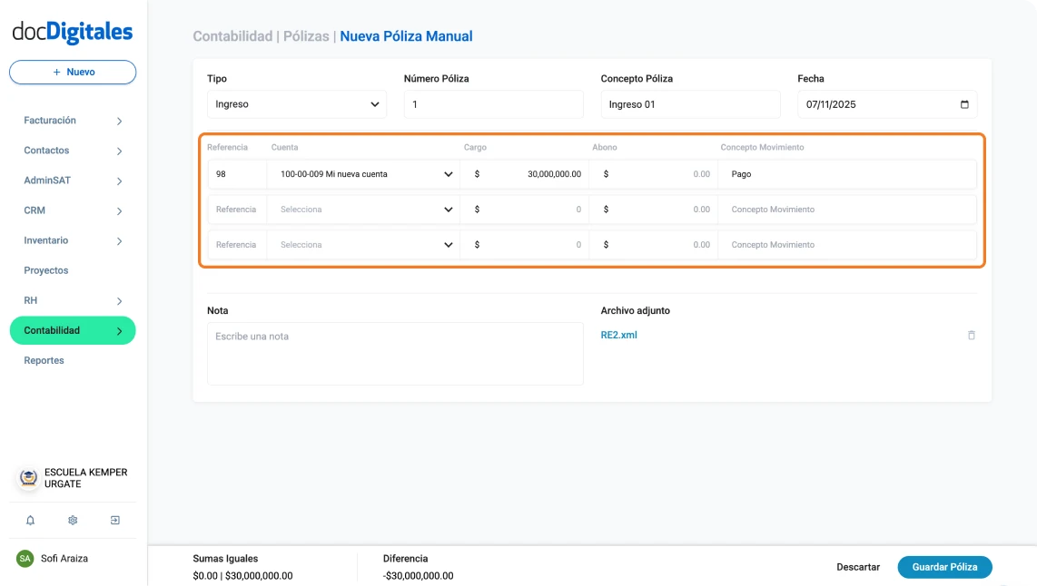 Elementos basicos de una póliza contable / cuentas contables