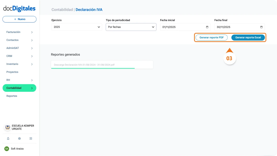 Generación declaración del IVA en un sistema contable para contadores