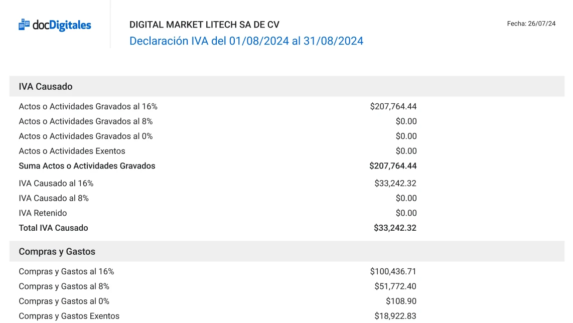 Generación declaración del IVA en un sistema contable para contadores