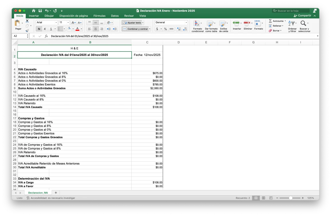 Generación declaración del IVA en un sistema contable para contadores