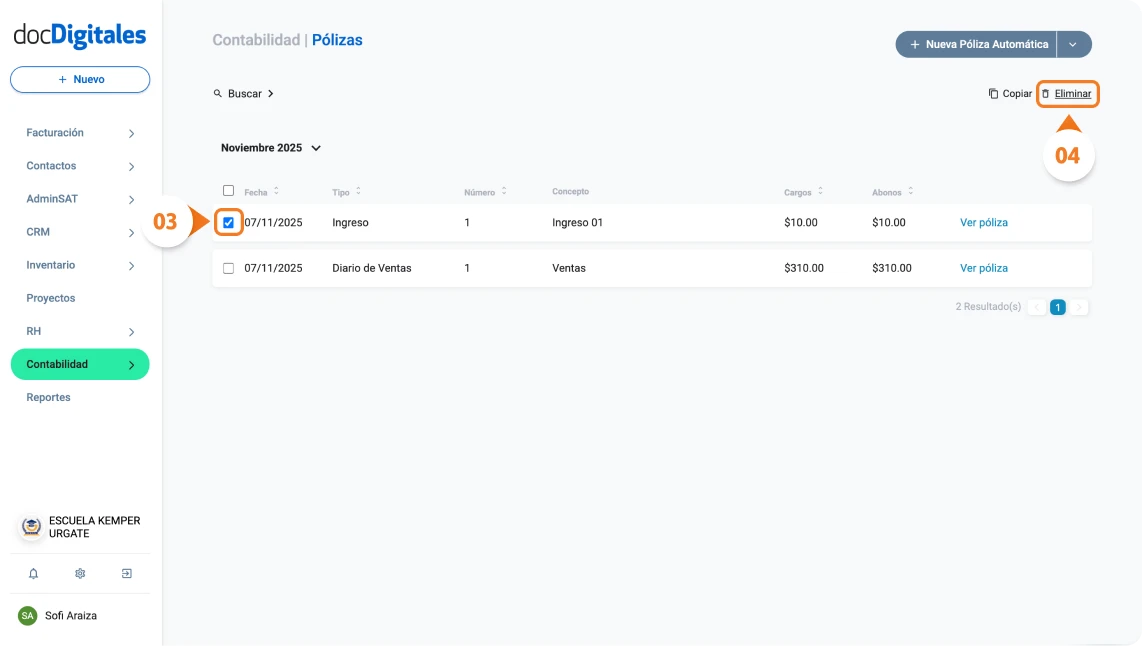 Elimina pólizas manuales o automáticas contables con un software contable