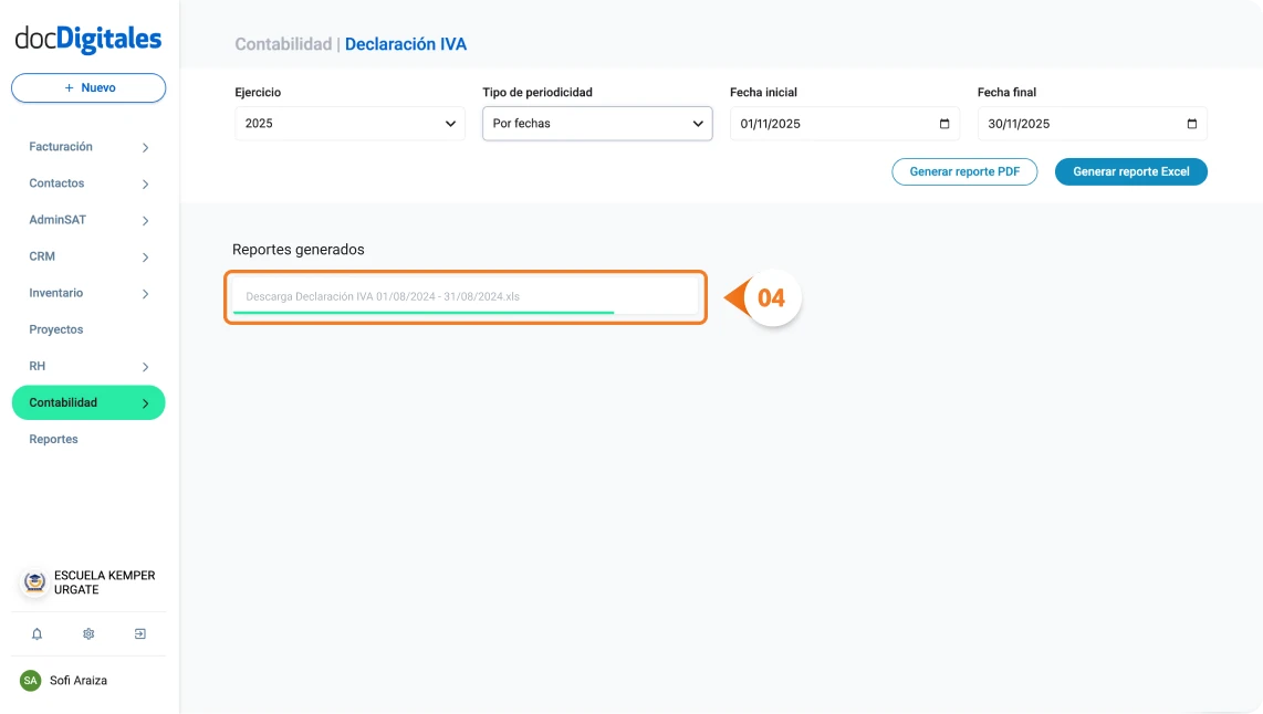 Generación declaración del IVA en un sistema contable para contadores