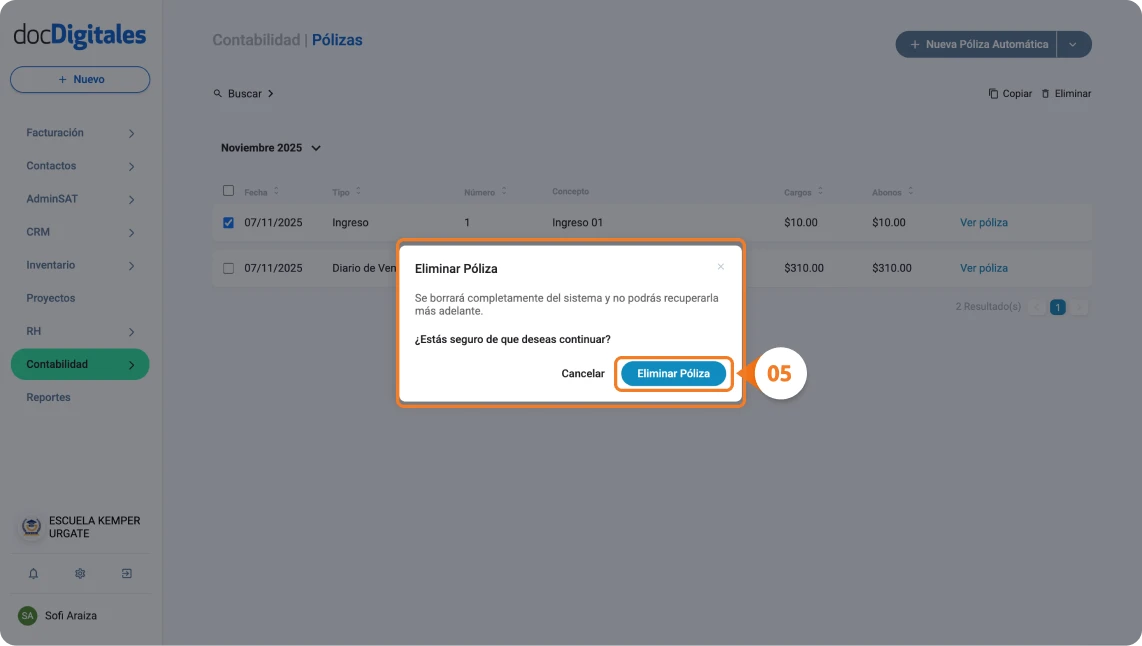 Elimina pólizas manuales o automáticas contables con un software contable