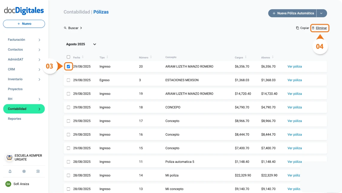 Elimina pólizas manuales o automáticas contables con un software contable