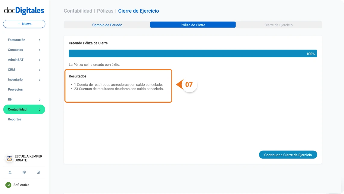 Cierre del ejercicio contable en un sistema contable